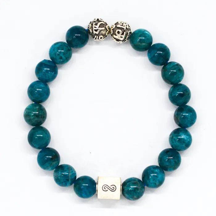 MF Bracelets Teal Apatite Infinity Round Silver Bracelet 8 MM