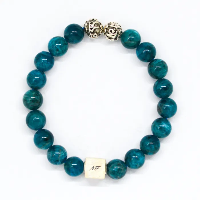 MF Bracelets Teal Apatite Infinity Round Silver Bracelet 8 MM
