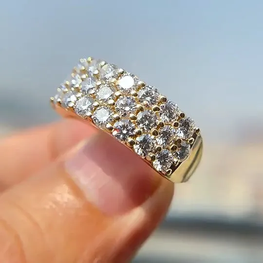 Rings Shineofdiamond Triple Row Round Cut Wedding Band in Golden Tone