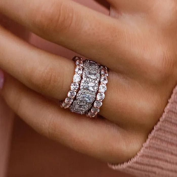 Rings Stunning 3PCS Two Tone Cushion Cut Sterling Silver Wedding Band Set Shineofdiamond Rings Stunning 3PCS Two Tone Cushion Cut Sterling Silver Wedding Band Set Shineofdiamond