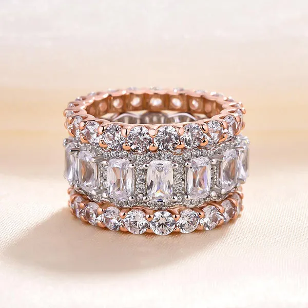 Rings Stunning 3PCS Two Tone Cushion Cut Sterling Silver Wedding Band Set Shineofdiamond