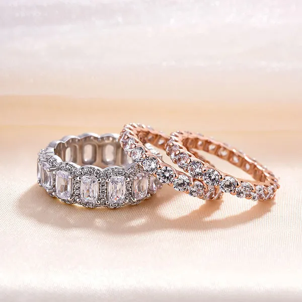 Rings Stunning 3PCS Two Tone Cushion Cut Sterling Silver Wedding Band Set Shineofdiamond