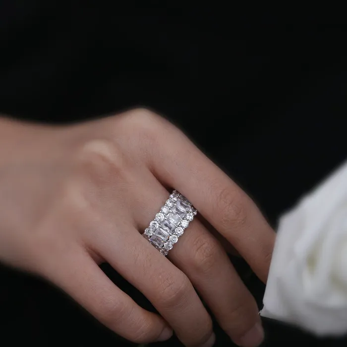 shine of diamond Rings Vintage Eternity Three Row Wedding Band In Sterling Silver shine of diamond Rings Vintage Eternity Three Row Wedding Band In Sterling Silver
