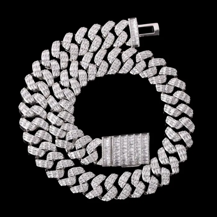 BAGUETTE Necklaces 15MM Baguette Iced Out Diamond Necklace Chain