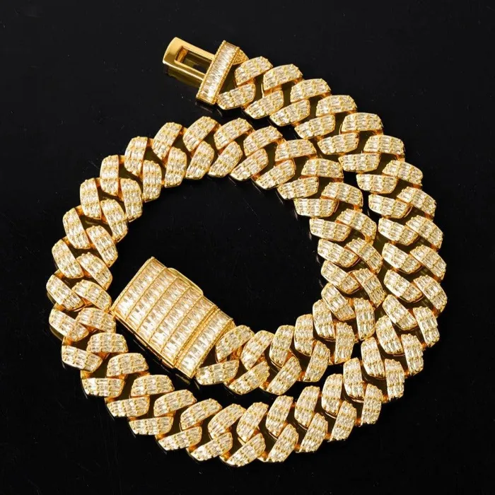 BAGUETTE Necklaces 15MM Baguette Iced Out Diamond Necklace Chain