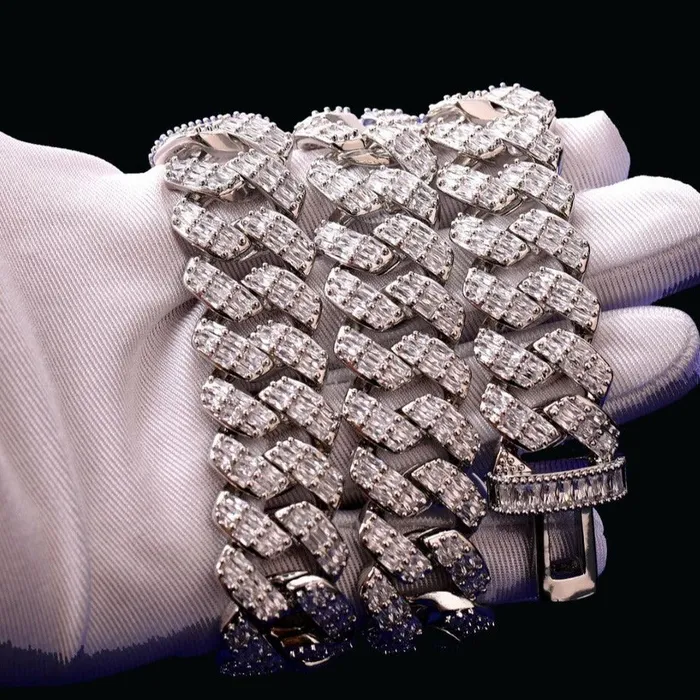 BAGUETTE Necklaces 15MM Baguette Iced Out Diamond Necklace Chain