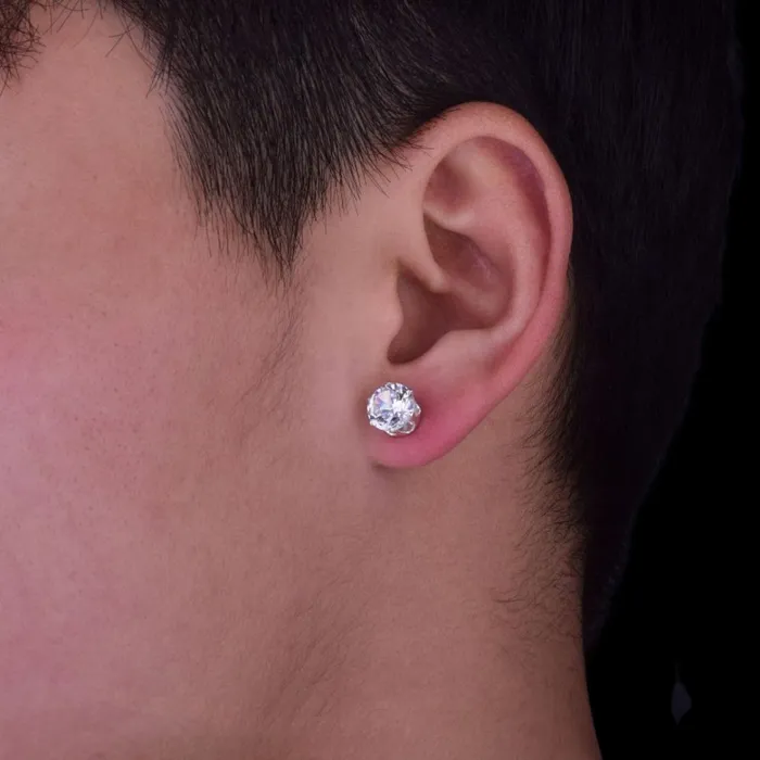 Earrings DIAMOND 6MM8MM VVS Shine Round Diamond Push Back Iced Out Diamond Stud Earrings