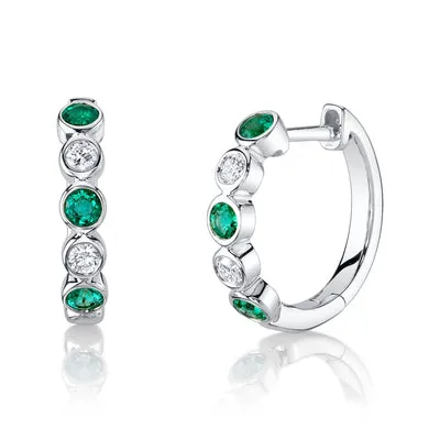 Earrings SHY CREATIONS 016CT DIAMOND 033CT EMERALD BEZEL HUGGIE EARRING