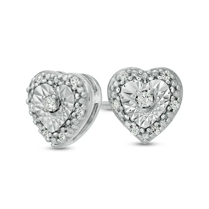 005 CT TW Diamond HeartShaped Frame Stud Earrings in Sterling Silver Goldia Earrings