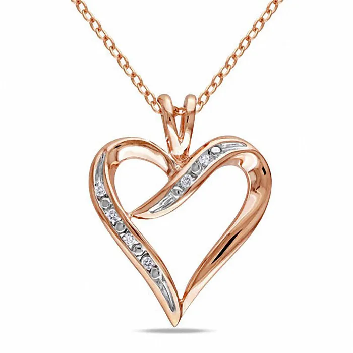 005 CT TW Natural Diamond HeartShaped Ribbon Pendant in Sterling Silver with Rose Rhodium Goldia Necklaces 005 CT TW Natural Diamond HeartShaped Ribbon Pendant in Sterling Silver with Rose Rhodium Goldia Necklaces