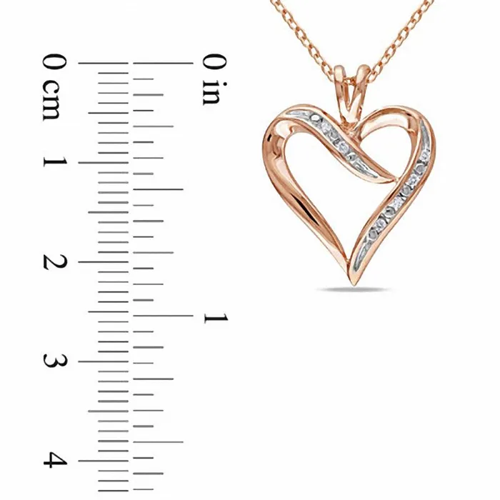 005 CT TW Natural Diamond HeartShaped Ribbon Pendant in Sterling Silver with Rose Rhodium Goldia Necklaces
