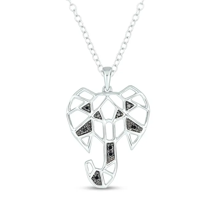 007 CT TW Black Enhanced Natural Diamond Geometric Elephant Pendant in Sterling Silver Goldia Necklaces 007 CT TW Black Enhanced Natural Diamond Geometric Elephant Pendant in Sterling Silver Goldia Necklaces