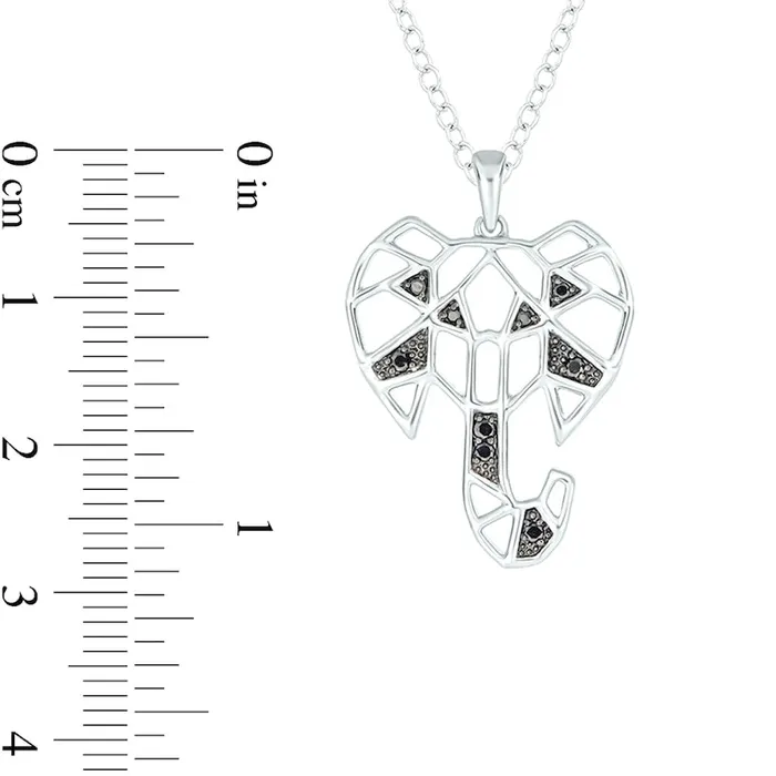 007 CT TW Black Enhanced Natural Diamond Geometric Elephant Pendant in Sterling Silver Goldia Necklaces