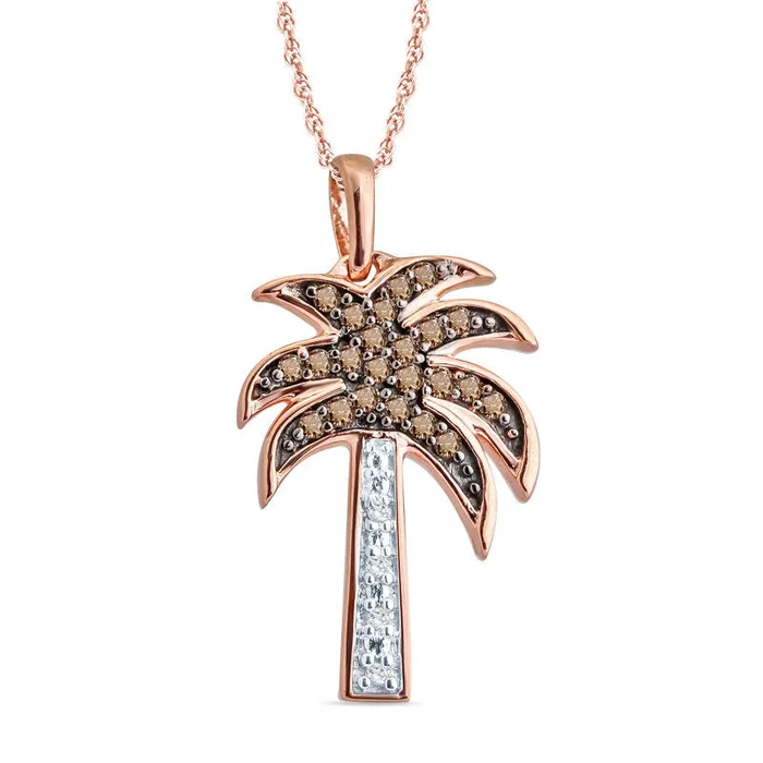 01 CT TW Champagne and White Natural Diamond Palm Tree Pendant in 10K Rose Gold Goldia Necklaces 01 CT TW Champagne and White Natural Diamond Palm Tree Pendant in 10K Rose Gold Goldia Necklaces