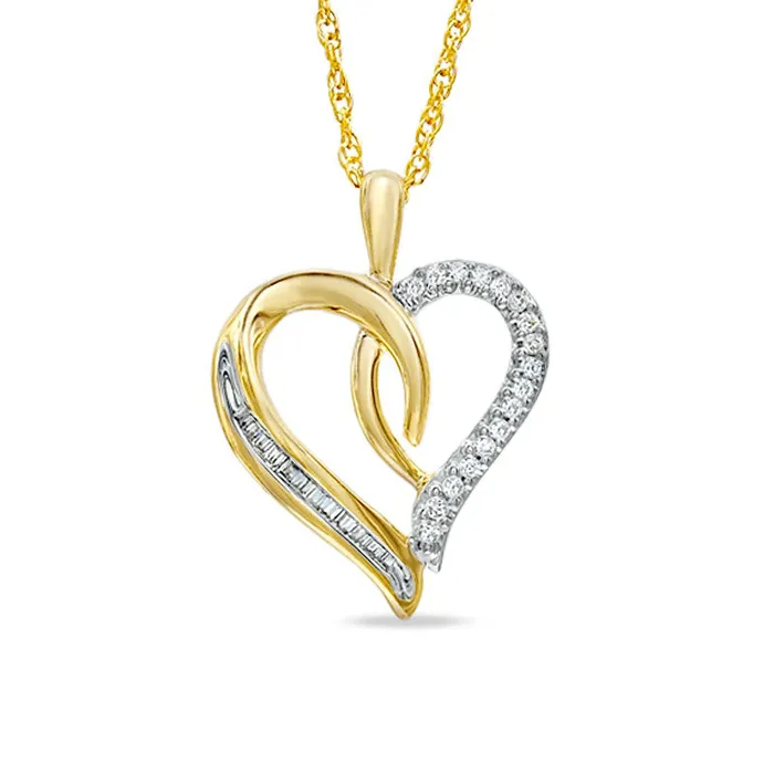 013 CT TW Natural Diamond Swirling Heart Pendant in 10K Yellow Gold Goldia Necklaces