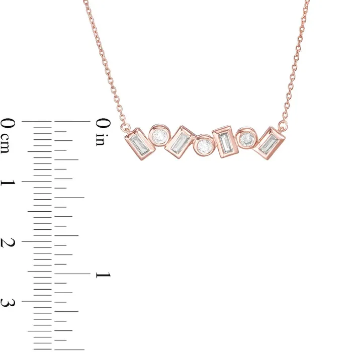 05 CT TW Baguette and Round Natural Diamond Alternating Bar Necklace in 10K Rose Gold Goldia Necklaces 05 CT TW Baguette and Round Natural Diamond Alternating Bar Necklace in 10K Rose Gold Goldia Necklaces