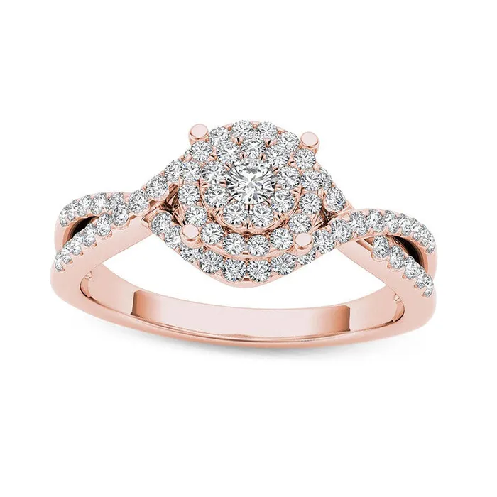 050 CT TW Natural Diamond Double Frame Crossover Engagement Ring in Solid 14K Rose Gold Goldia Rings 050 CT TW Natural Diamond Double Frame Crossover Engagement Ring in Solid 14K Rose Gold Goldia Rings