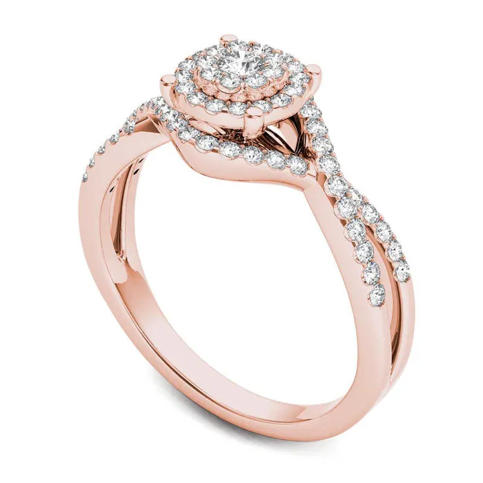 050 CT TW Natural Diamond Double Frame Crossover Engagement Ring in Solid 14K Rose Gold Goldia Rings 050 CT TW Natural Diamond Double Frame Crossover Engagement Ring in Solid 14K Rose Gold Goldia Rings