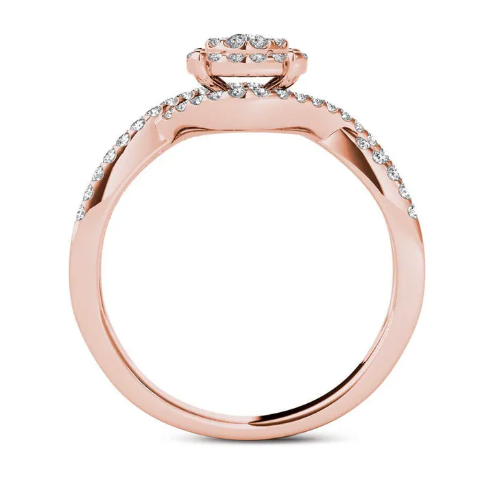 050 CT TW Natural Diamond Double Frame Crossover Engagement Ring in Solid 14K Rose Gold Goldia Rings 050 CT TW Natural Diamond Double Frame Crossover Engagement Ring in Solid 14K Rose Gold Goldia Rings