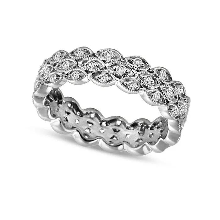 050 CT TW Natural Diamond Triple Row Antique VintageStyle Eternity Wedding Band in Solid 14K White Gold Goldia Rings 050 CT TW Natural Diamond Triple Row Antique VintageStyle Eternity Wedding Band in Solid 14K White Gold Goldia Rings