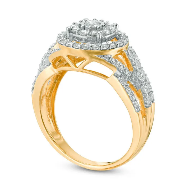 10 CT TW Natural Diamond Double Frame Layered Crossover Shank Engagement Ring in Solid 10K Yellow Gold Goldia Rings 10 CT TW Natural Diamond Double Frame Layered Crossover Shank Engagement Ring in Solid 10K Yellow Gold Goldia Rings