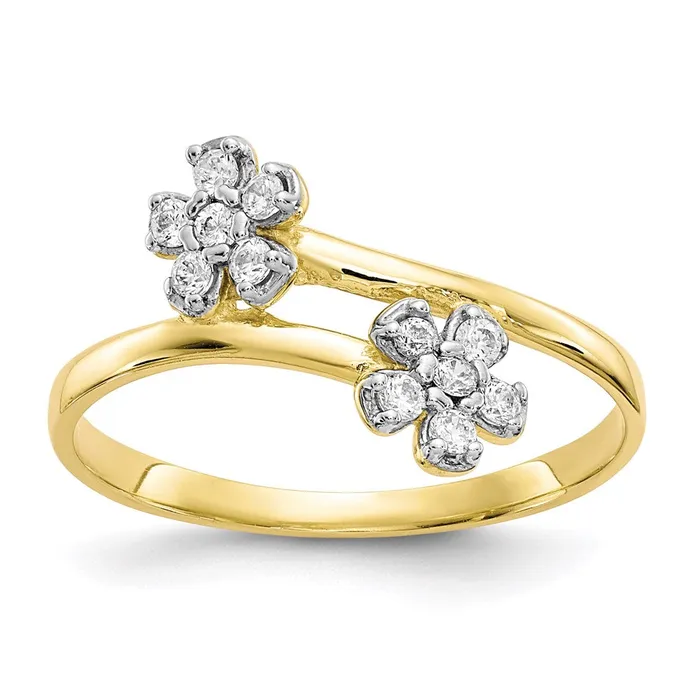10K Yellow Gold Double Flower CZ Ring Goldia Rings