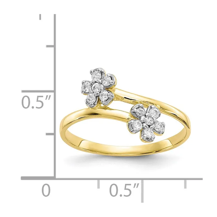 10K Yellow Gold Double Flower CZ Ring Goldia Rings