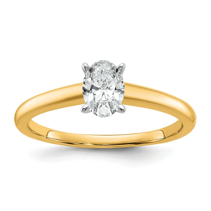 14k Twotone 12 Ct Lab Grown Diamond VSSI G Oval Solitare Engagement Ring Goldia Rings