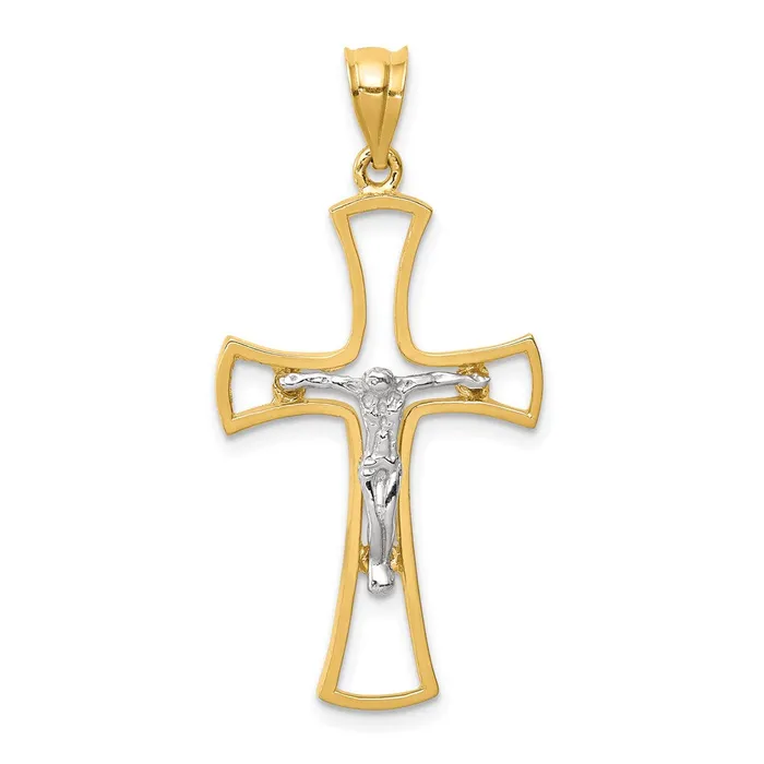 14k Twotone Gold Polished Crucifix Cross Pendant Goldia Rings