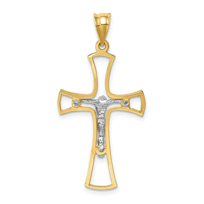14k Twotone Gold Polished Crucifix Cross Pendant Goldia Rings