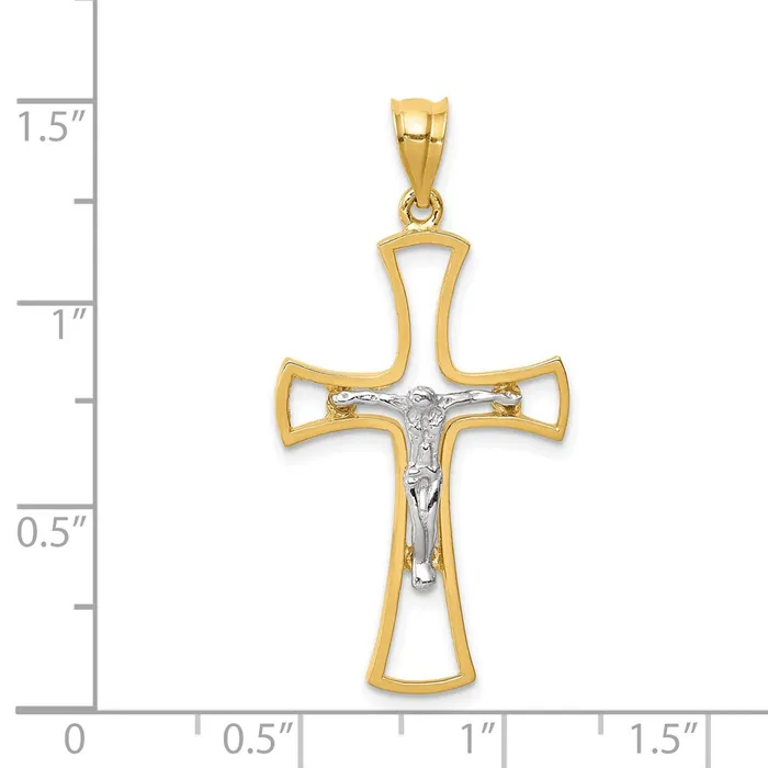 14k Twotone Gold Polished Crucifix Cross Pendant Goldia Rings