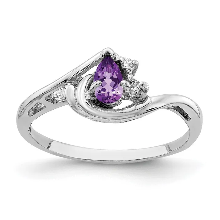 14k White Gold 5x3mm Pear Amethyst AA Diamond ring Goldia Rings