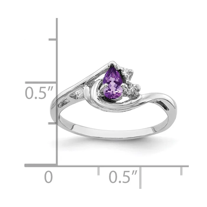 14k White Gold 5x3mm Pear Amethyst AA Diamond ring Goldia Rings