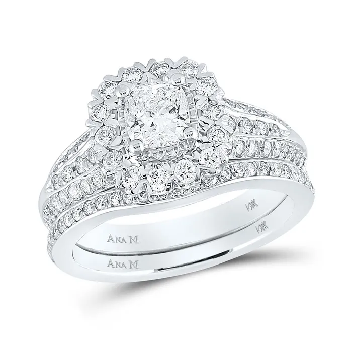 14k White Gold Cushion Diamond Bridal Wedding Ring Set 112 Cttw Certified gndatlanta Rings 14k White Gold Cushion Diamond Bridal Wedding Ring Set 112 Cttw Certified gndatlanta Rings
