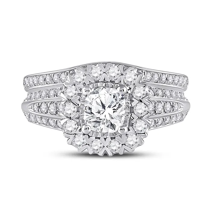 14k White Gold Cushion Diamond Bridal Wedding Ring Set 112 Cttw Certified gndatlanta Rings