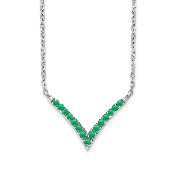 14k White Gold Emerald 18in VNecklace Goldia Necklaces
