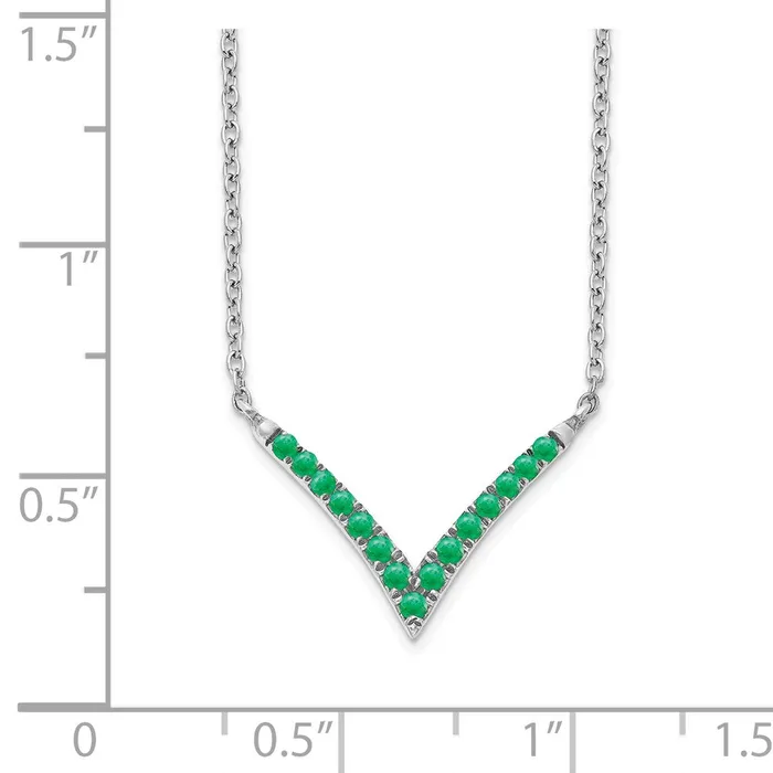 14k White Gold Emerald 18in VNecklace Goldia Necklaces