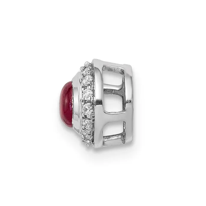 14k White Gold Real Diamond and Cabochon 38 Ruby Halo Chain Slide Goldia Necklaces