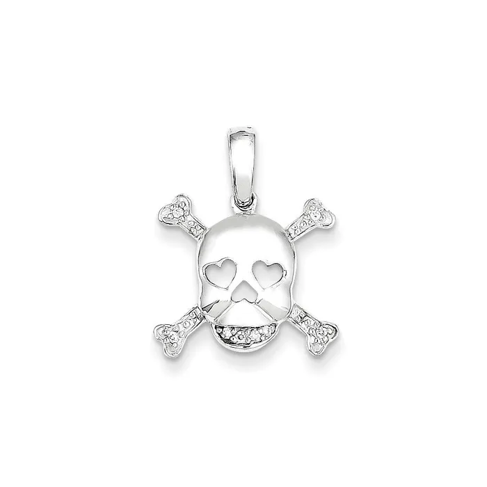 14k White Gold Real Diamond Skull u0026 Bones Pendant Goldia Necklaces