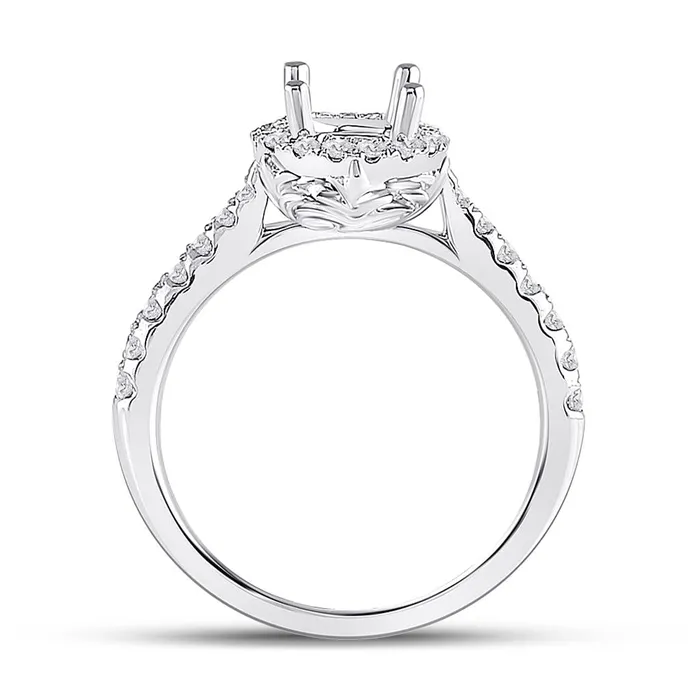14k White Gold Round Diamond 1 Ct Rd Center Halo Bridal SemiMount Ring 38 Cttw gndatlanta Rings