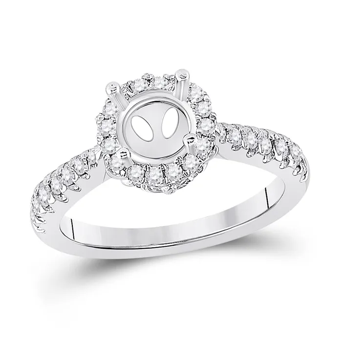 14k White Gold Round Diamond 1 Ct Rd Center Halo Bridal SemiMount Ring 38 Cttw gndatlanta Rings