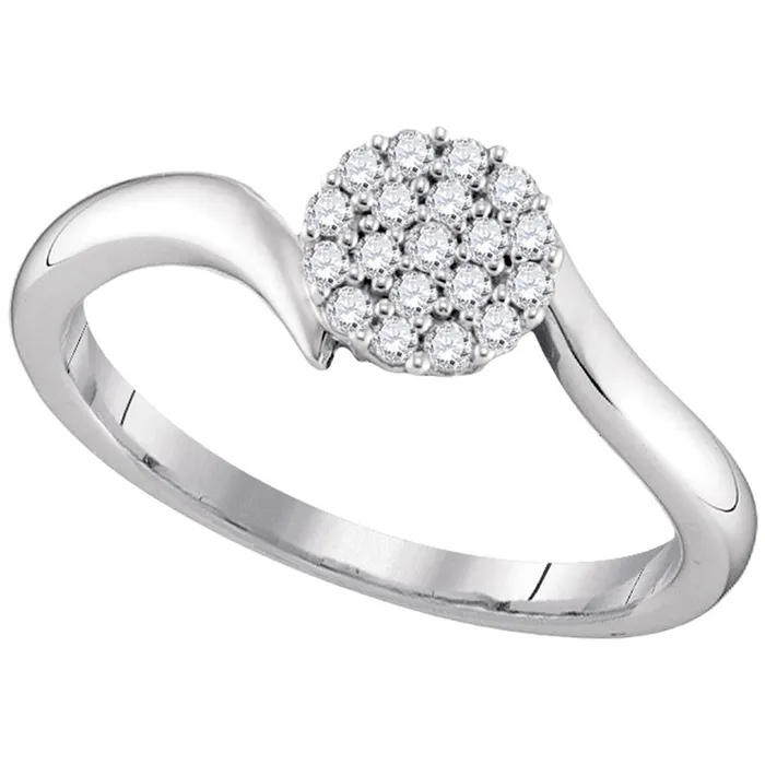 14k White Gold Round Diamond Cluster Slender Simple Ring 16 Cttw gndatlanta Rings 14k White Gold Round Diamond Cluster Slender Simple Ring 16 Cttw gndatlanta Rings