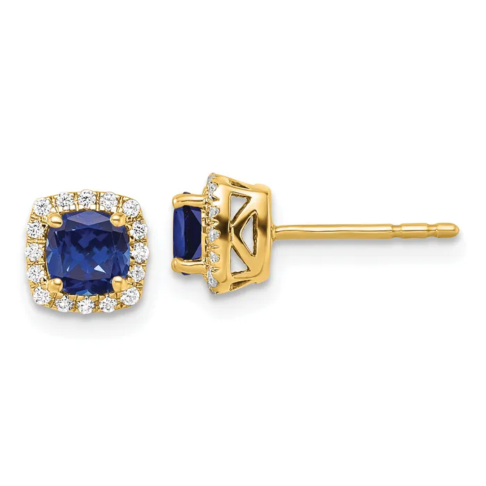 14k Yellow Gold 110 Ct Lab Grown Diamond VSSI G and Created Sapphire Square Halo Post Earrings Goldia Earrings 14k Yellow Gold 110 Ct Lab Grown Diamond VSSI G and Created Sapphire Square Halo Post Earrings Goldia Earrings