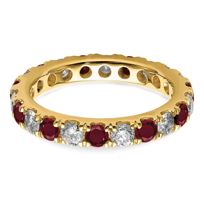 14k Yellow Gold 1 Ct Lab Grown Diamond VSSI G and Lab Created Ruby Eternity Band Ring Goldia Rings