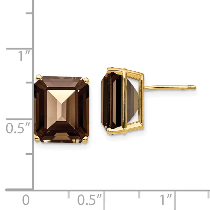14k Yellow Gold 12x10 Emerald Cut Smok Yellow Gold Quartz Earrings Goldia Earrings