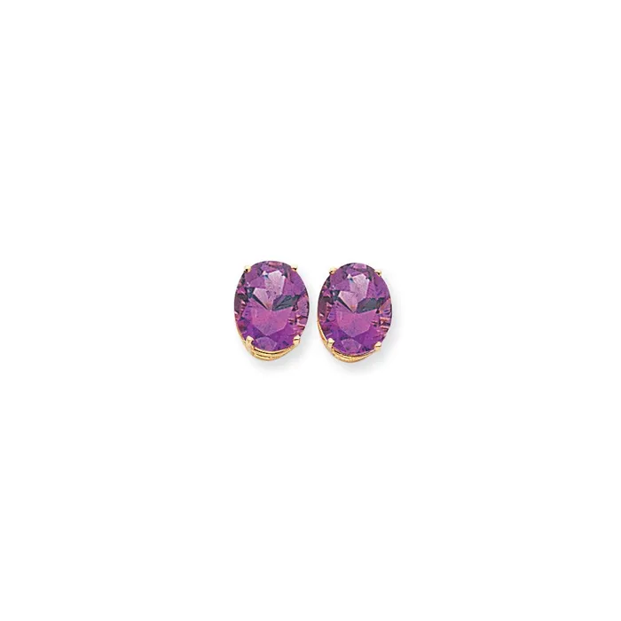 14k Yellow Gold 12x10mm Oval Amethyst Checker Earrings Goldia Earrings