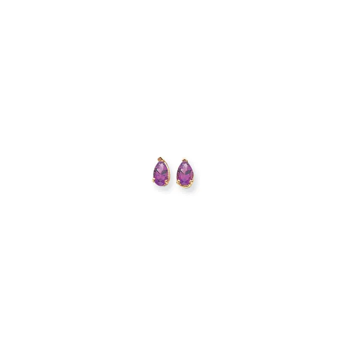 14k Yellow Gold 6x4mm Pear Amethyst Checker Earrings Goldia Earrings