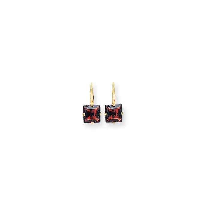 14k Yellow Gold 7mm Princess Cut Rhodolite Garnet Leverback Earrings Goldia Earrings 14k Yellow Gold 7mm Princess Cut Rhodolite Garnet Leverback Earrings Goldia Earrings