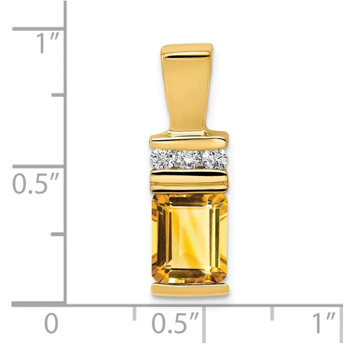14k Yellow Gold 8x6mm Emerald Cut Citrine VS Diamond Slide Goldia Earrings