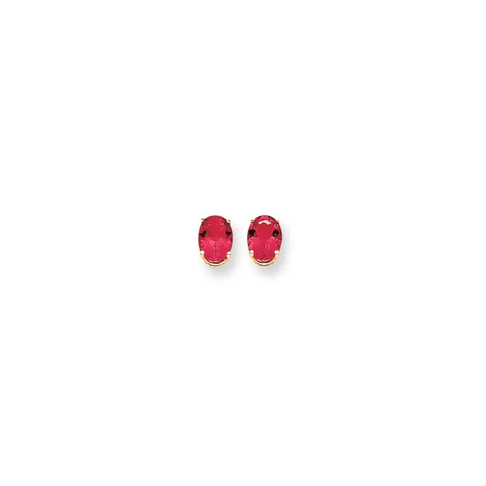 14k Yellow Gold 8x6mm Oval Created Ruby Earrings Goldia Earrings